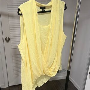 Alfani Pale Yellow Sleeveless Draped Wrap-Front Tank